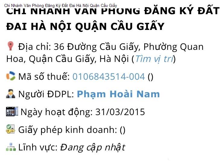 Chi Nhánh Văn Phòng Đăng Ký Đất Đai Hà Nội Quận Cầu Giấy